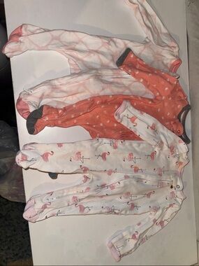 cloud island Pink and Coral Flamingo Footed Pajama Set